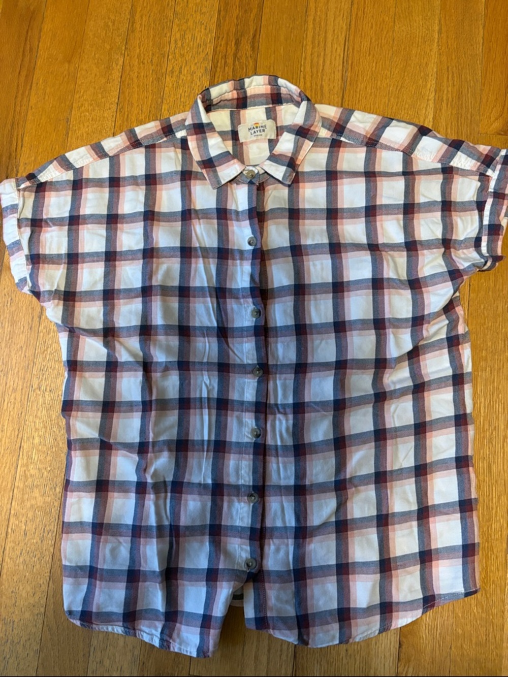 Marine Layer Presley Shirt Medium Plaid Button Up Short Sleeve Casual Rosewood